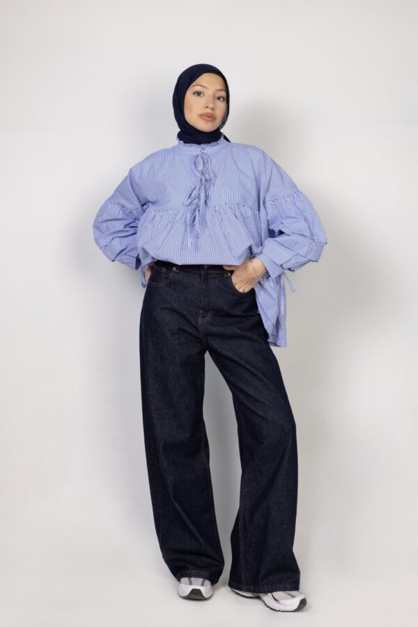 Bol Paça Koyu Renk Denim Pantolon - Resim 2